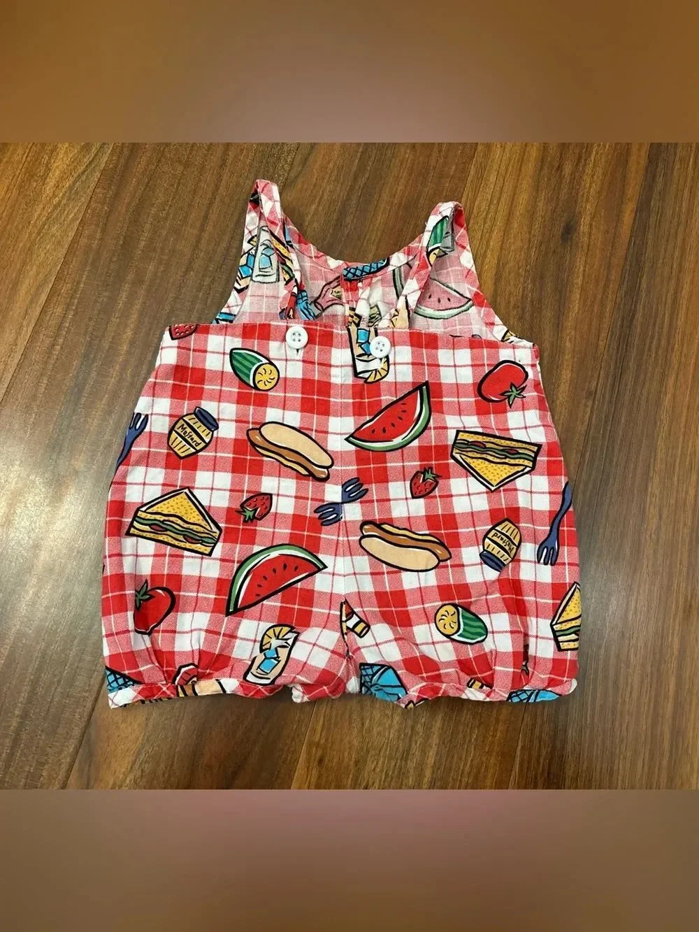 Baby Gap Vintage Red Plaid Picnic Blanket Food Sleeveless Romper